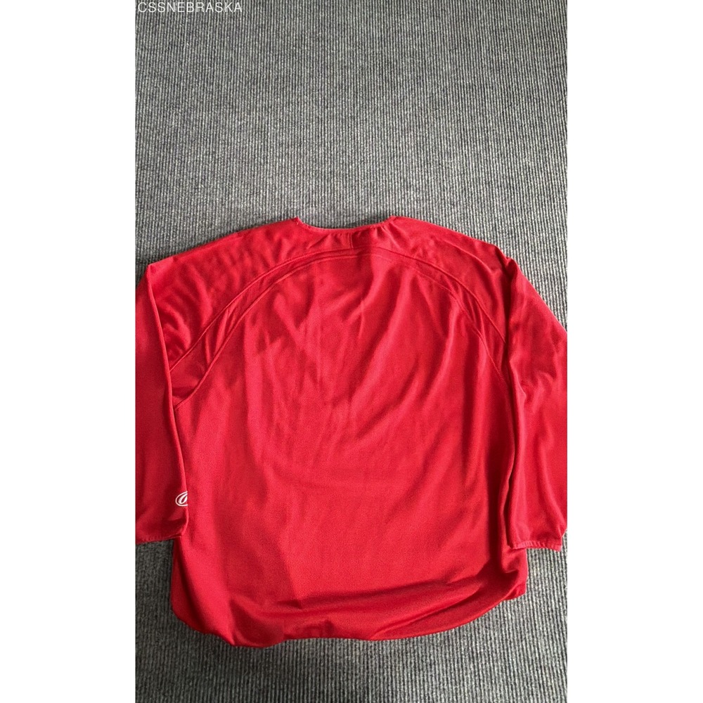 Rawlings Red Mens Baseball Jersey Pullover Training Shirt 2XL Phillies Logo - Picture 9 of 11